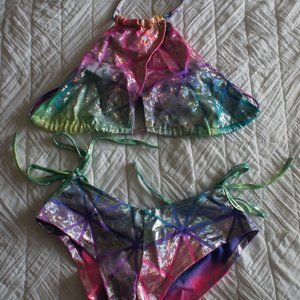 Rainbow holographic rave scrunch bottoms